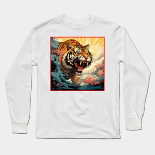 Colorful Tiger Cartoon Vintage Bengals Tiger Drawing Comics Fearless Tiger Long Sleeve T-Shirt